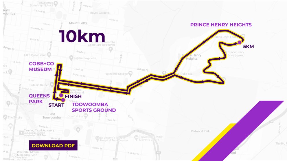 10km Course Map Toowoomba Marathon