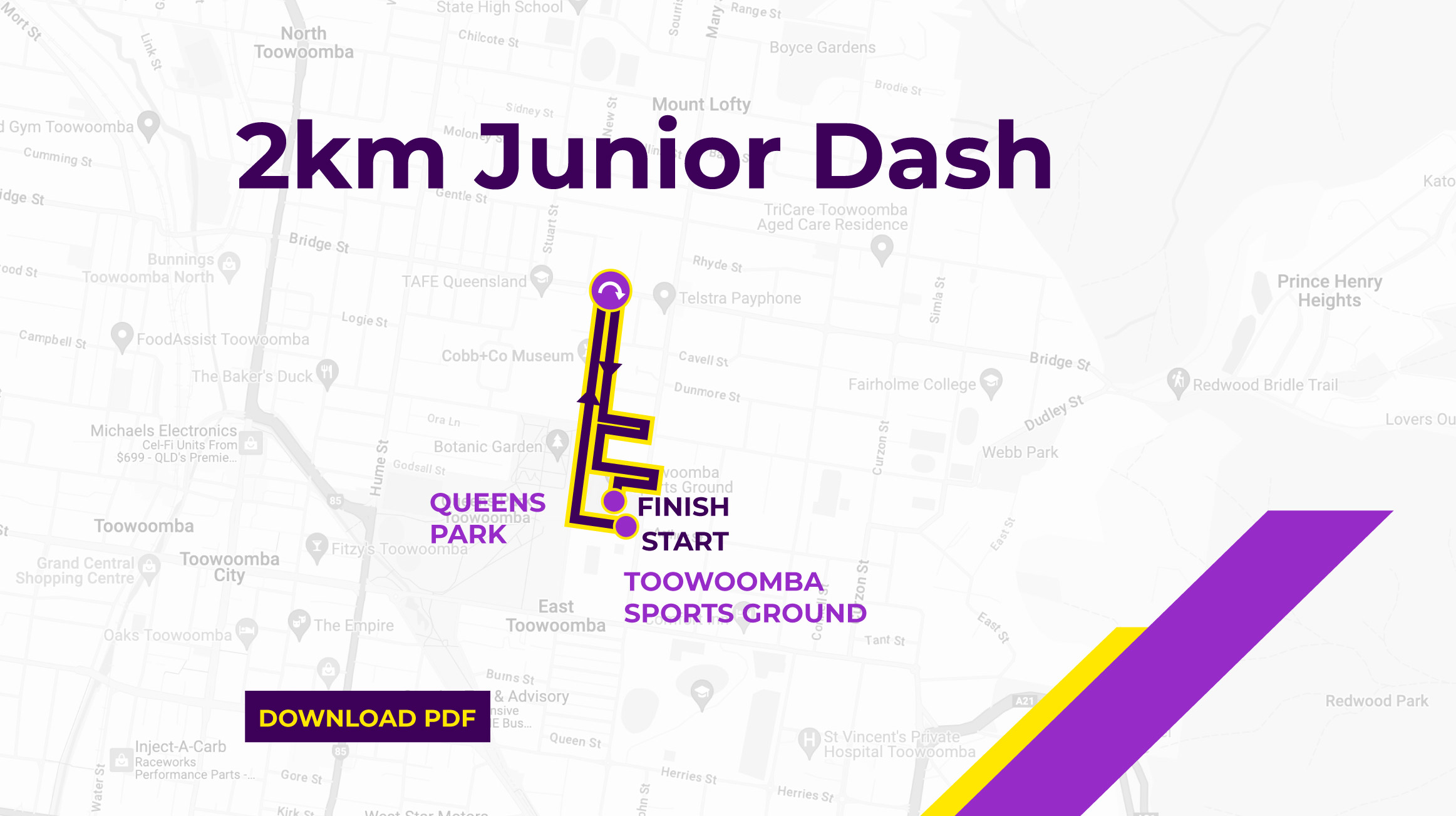 2km Junior Dash Course Map | Toowoomba Marathon